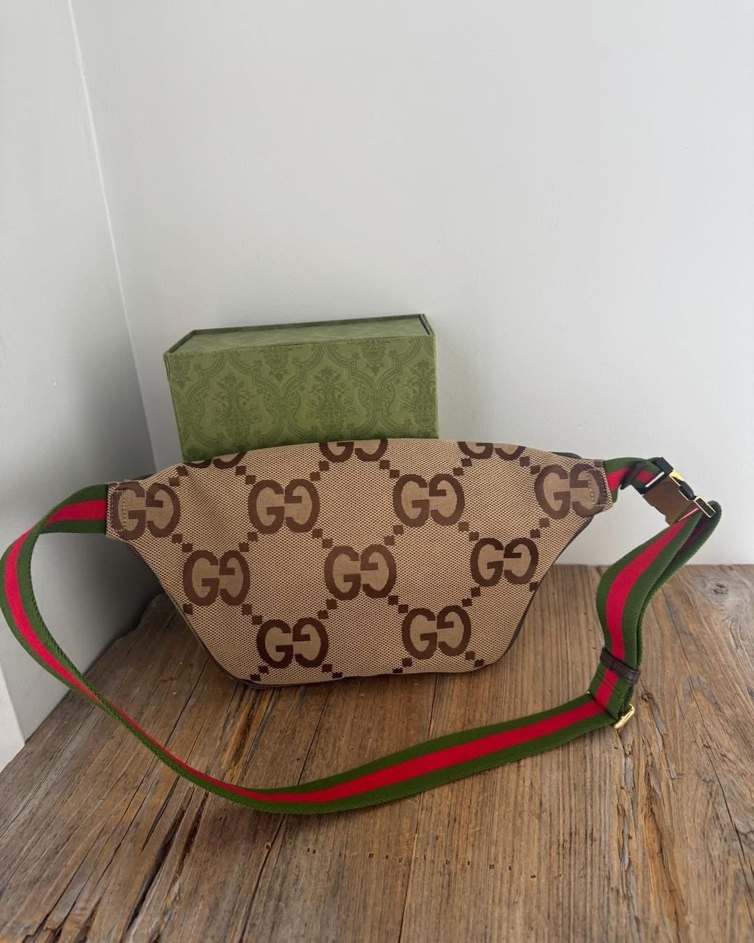 GUCCI JUMBO CANVAS LOGO BELT BAG BEIGE
