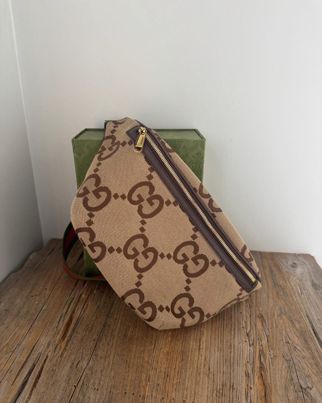GUCCI JUMBO CANVAS LOGO BELT BAG BEIGE