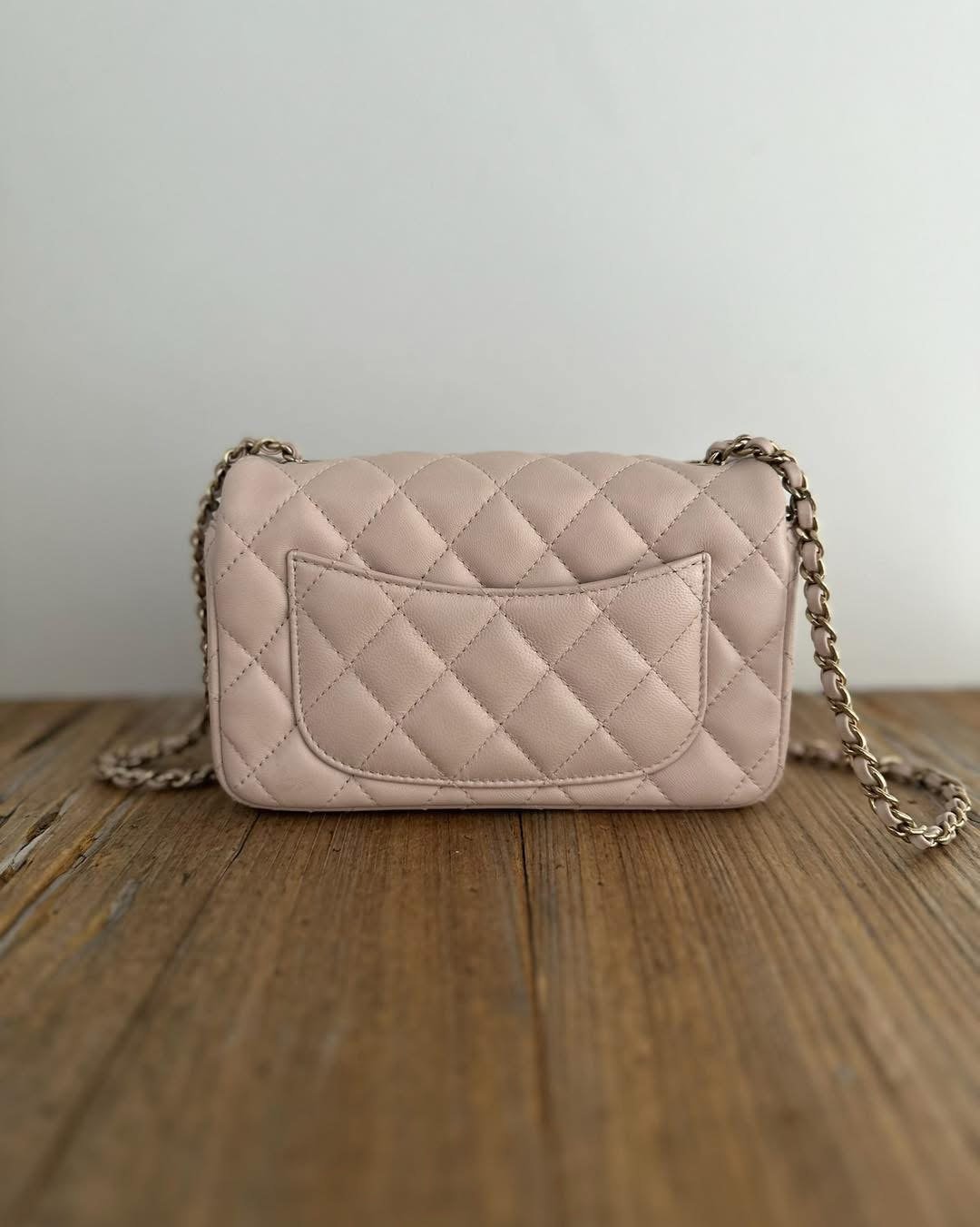 Chanel Mini Rectangular Flap Bag Light Beige Lambskin Gold Hardware