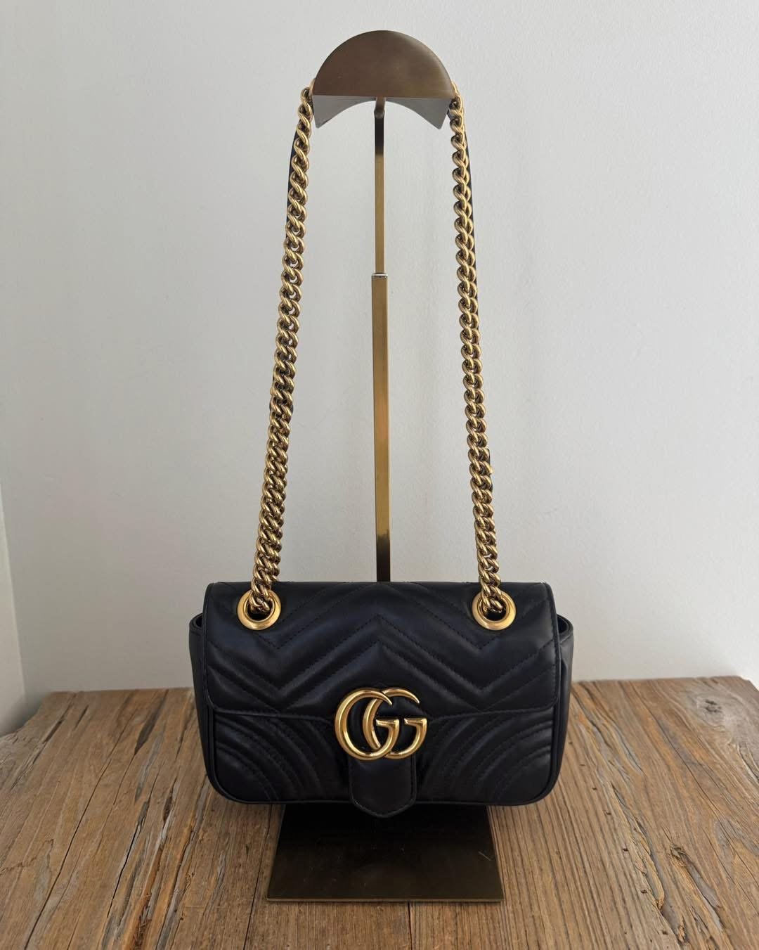 GG Marmont Mini Chevron Leather Flap Bag Black