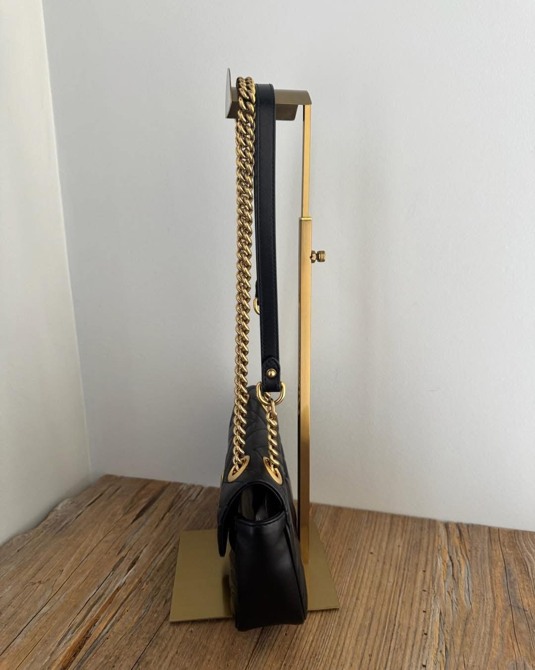 GG Marmont Mini Chevron Leather Flap Bag Black