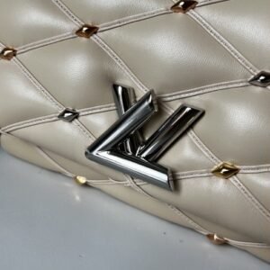 Louis Vuitton Lambskin Studded Malletage Top Handle GO-14 MM Beige