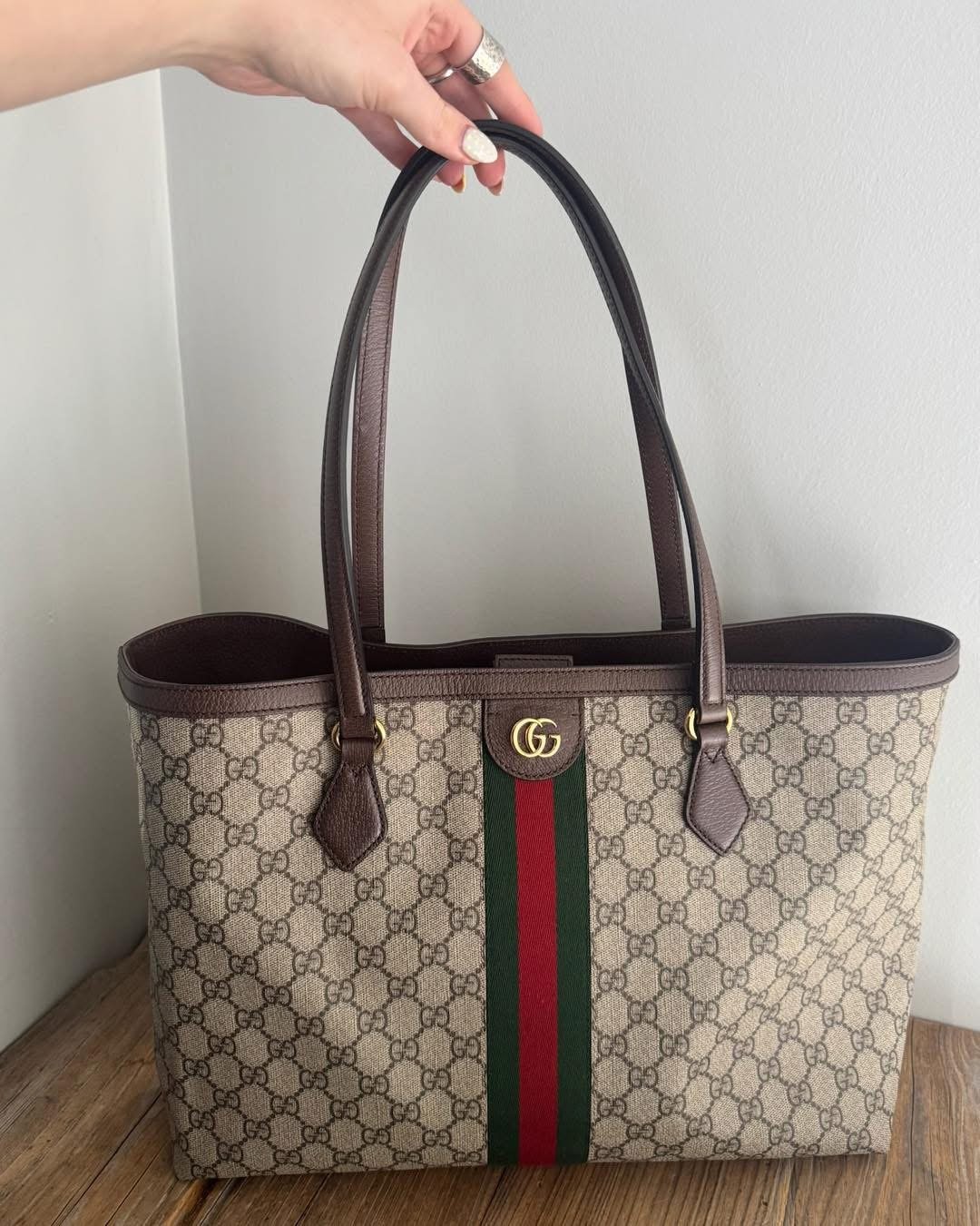 GUCCI Ophidia medium leather-trimmed printed coated-canvas tote