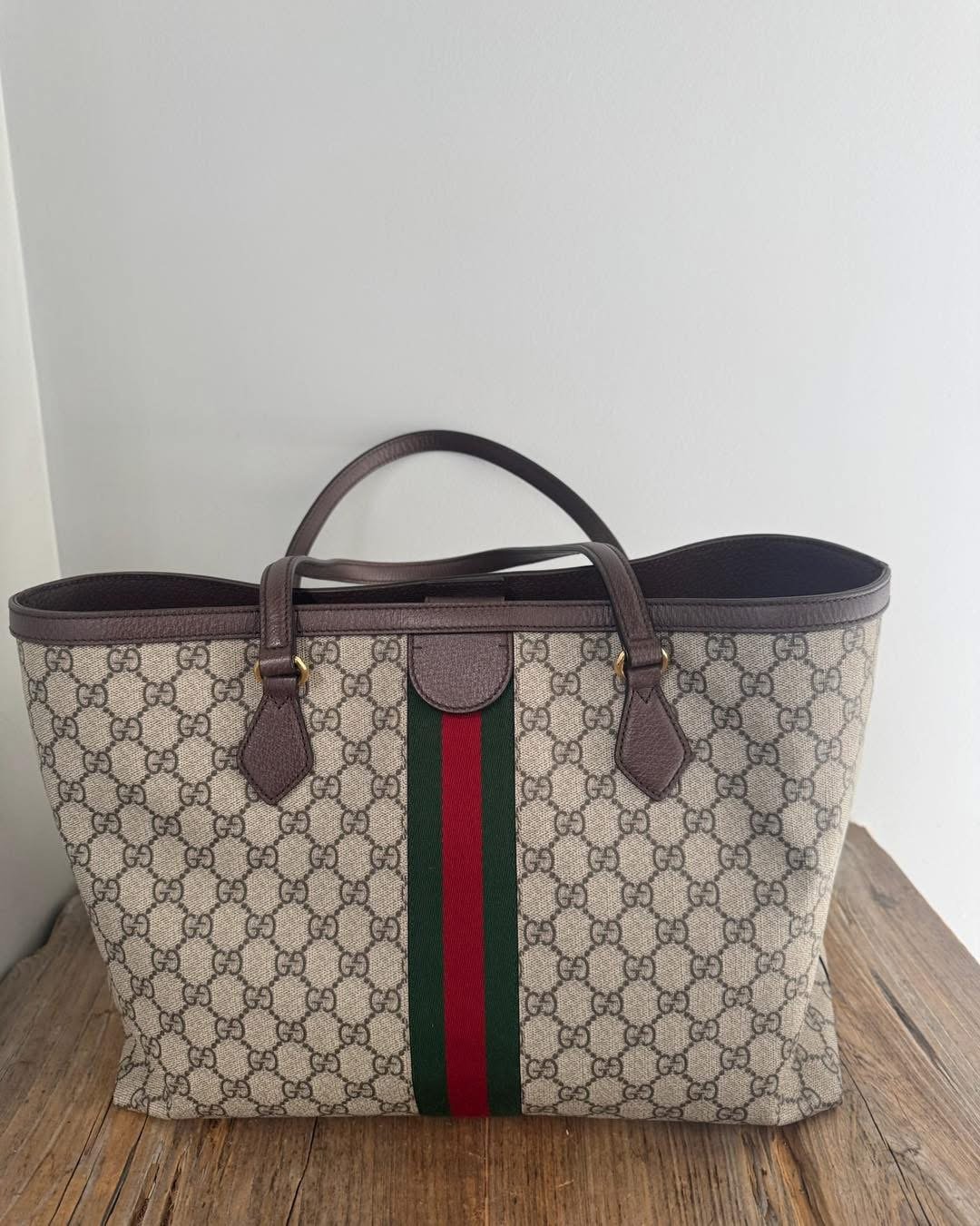 GUCCI Ophidia medium leather-trimmed printed coated-canvas tote