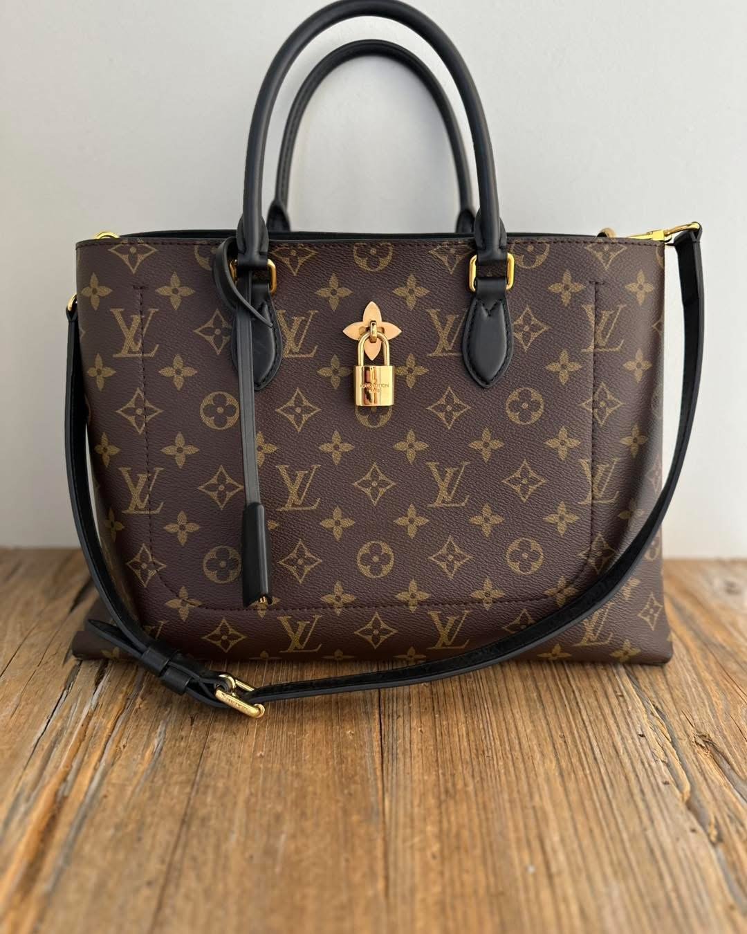 Louis Vuitton Black Strap Tote Brown Canvas