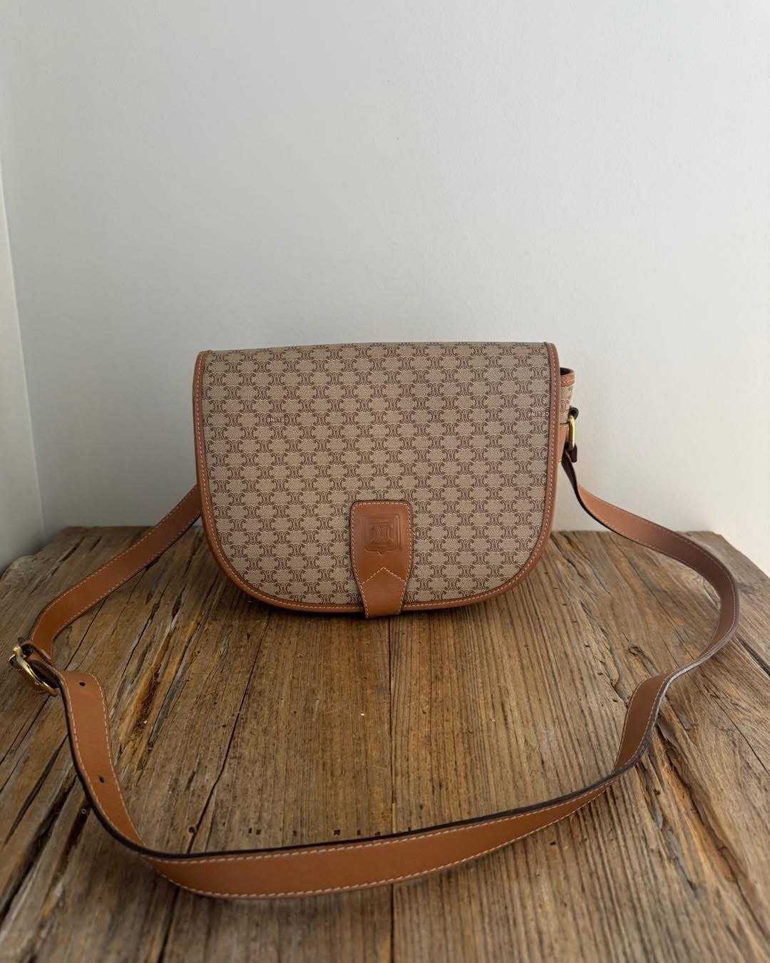 CELINE Macadam Blason Shoulder Cross Body Bag PVC Leather Beige - 100% Authentic