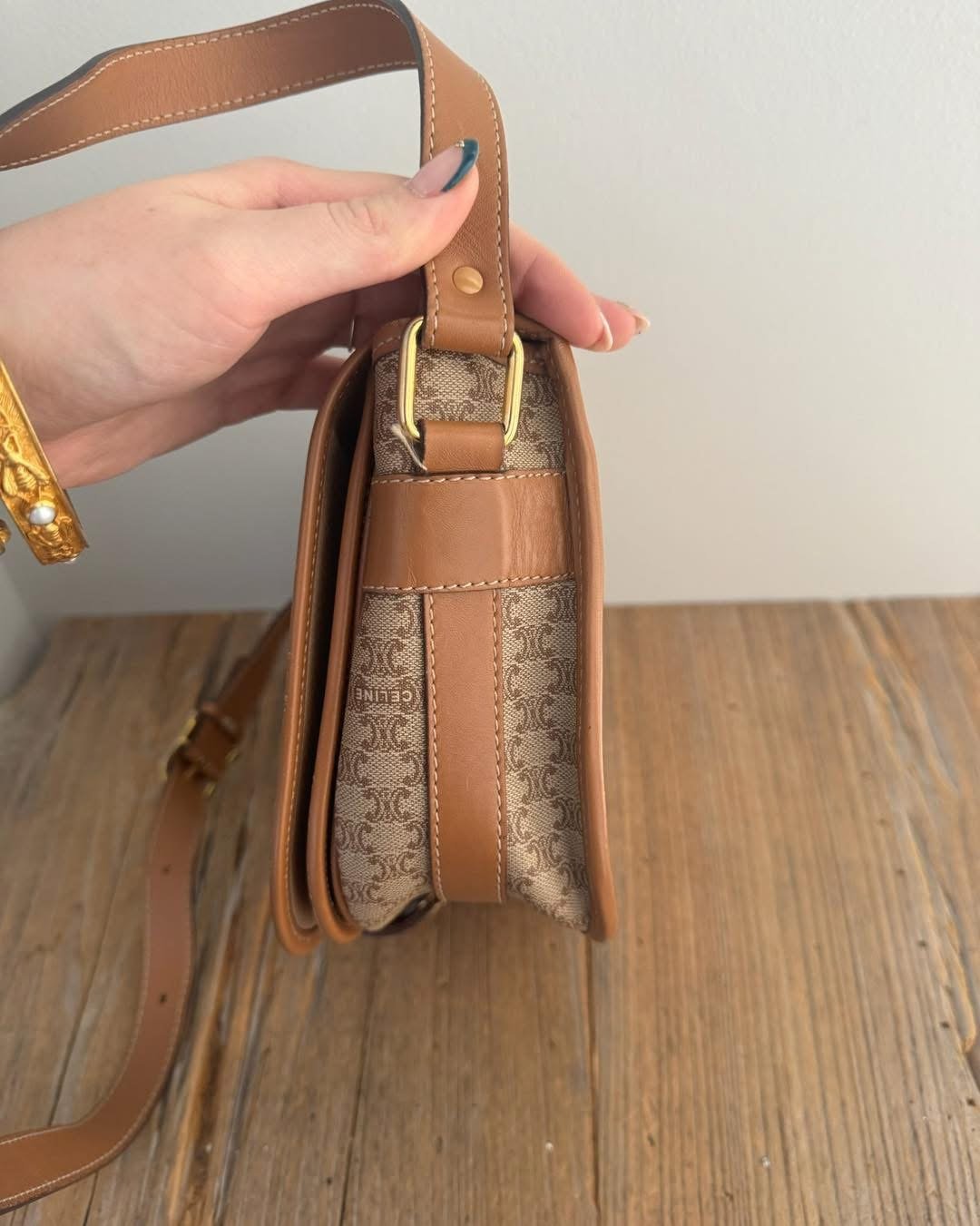 CELINE Macadam Blason Shoulder Cross Body Bag PVC Leather Beige - 100% Authentic