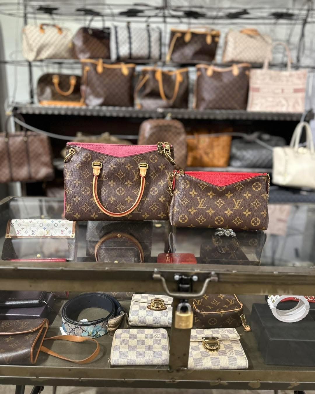 Louis Vuitton LV Hand Bag M41734 Pallas BB Brown Monogram / Reds