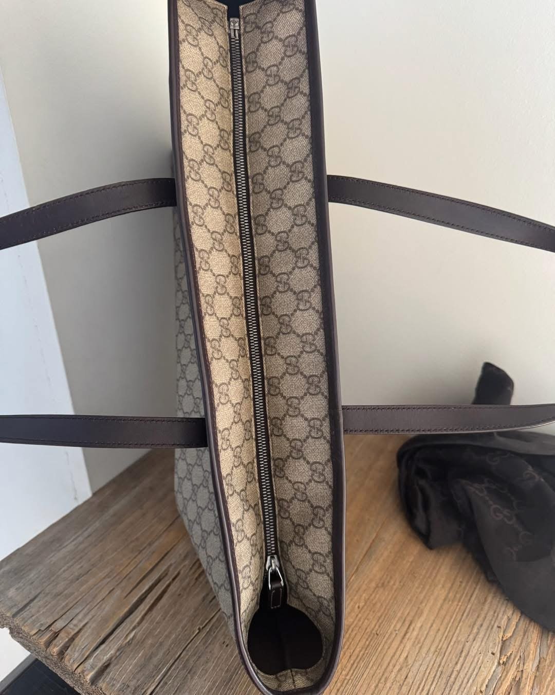 Gucci brown coated canvas handbag