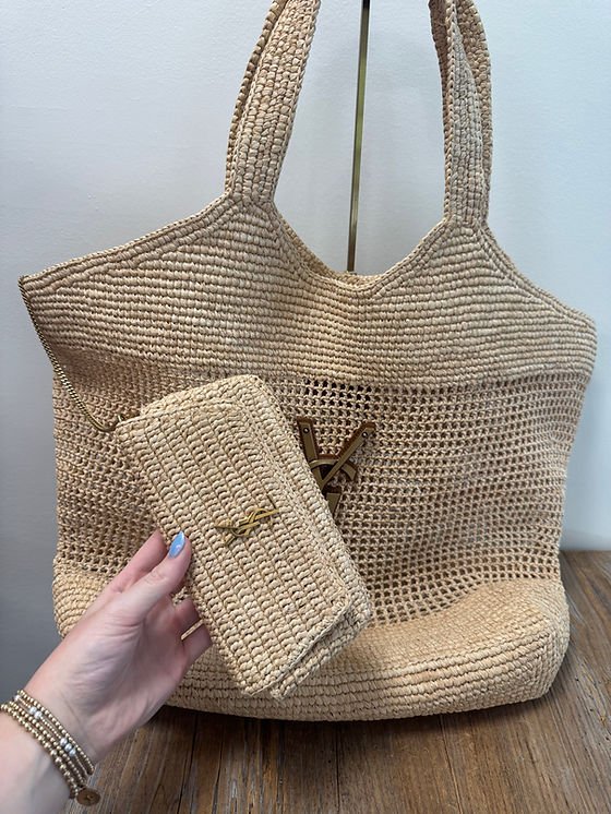 YSL ICare Maxi Tote in Raffia