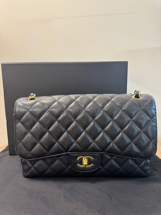 Chanel Large Classic Double Flap in Black Caviar